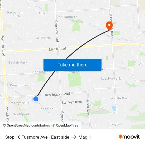 Stop 10 Tusmore Ave - East side to Magill map