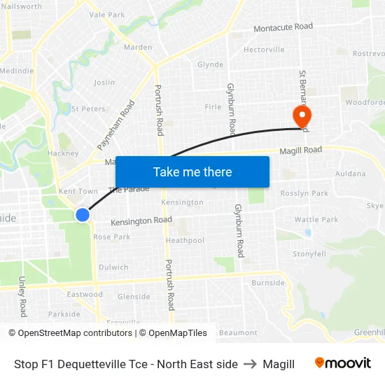 Stop F1 Dequetteville Tce - North East side to Magill map