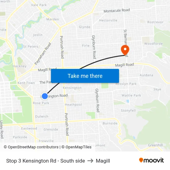 Stop 3 Kensington Rd - South side to Magill map