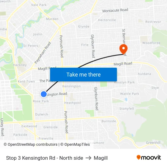 Stop 3 Kensington Rd - North side to Magill map
