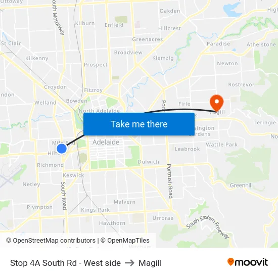Stop 4A South Rd - West side to Magill map