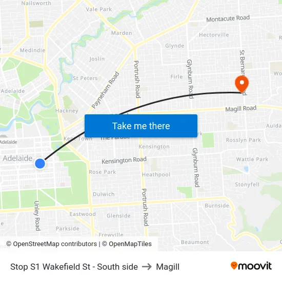 Stop S1 Wakefield St - South side to Magill map