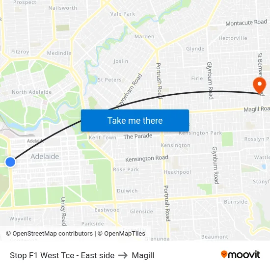 Stop F1 West Tce - East side to Magill map