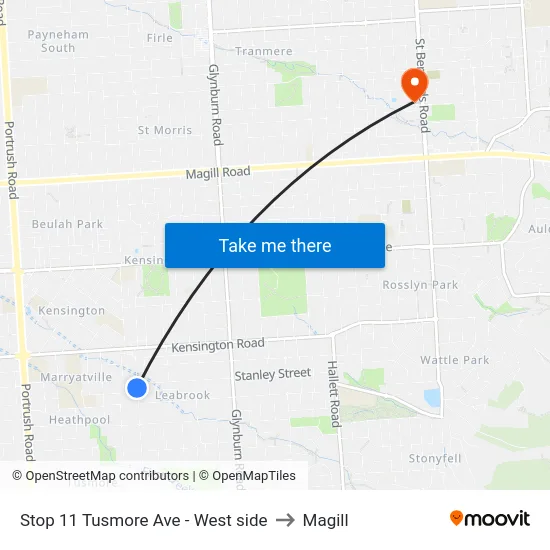 Stop 11 Tusmore Ave - West side to Magill map