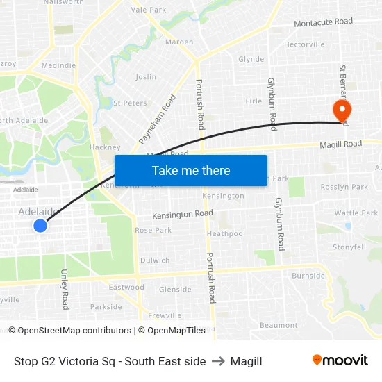 Stop G2 Victoria Sq - South East side to Magill map