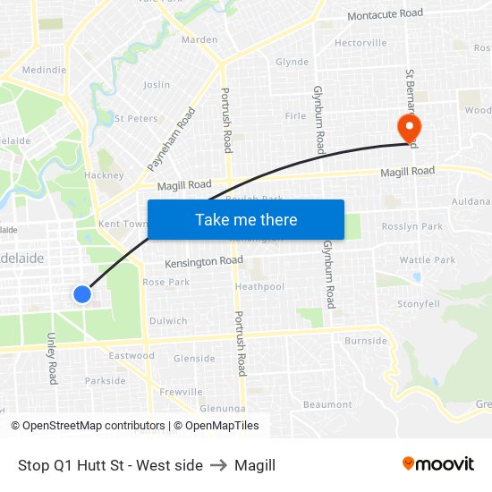 Stop Q1 Hutt St - West side to Magill map