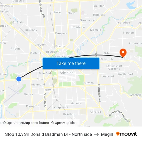 Stop 10A Sir Donald Bradman Dr - North side to Magill map