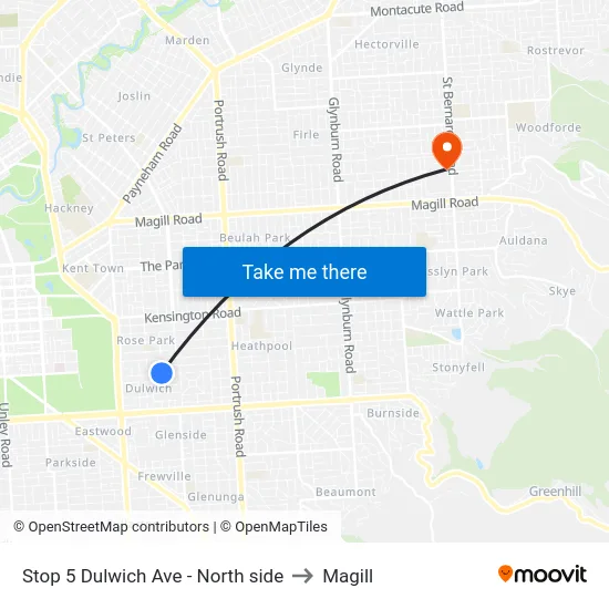 Stop 5 Dulwich Ave - North side to Magill map