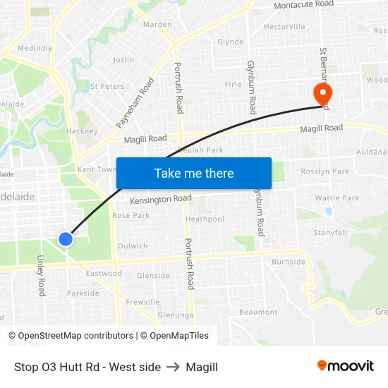 Stop O3 Hutt Rd - West side to Magill map
