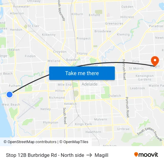 Stop 12B Burbridge Rd - North side to Magill map