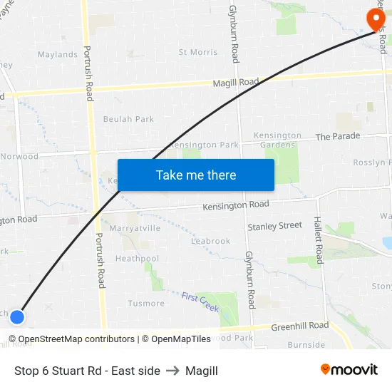 Stop 6 Stuart Rd - East side to Magill map
