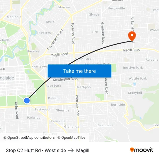 Stop O2 Hutt Rd - West side to Magill map