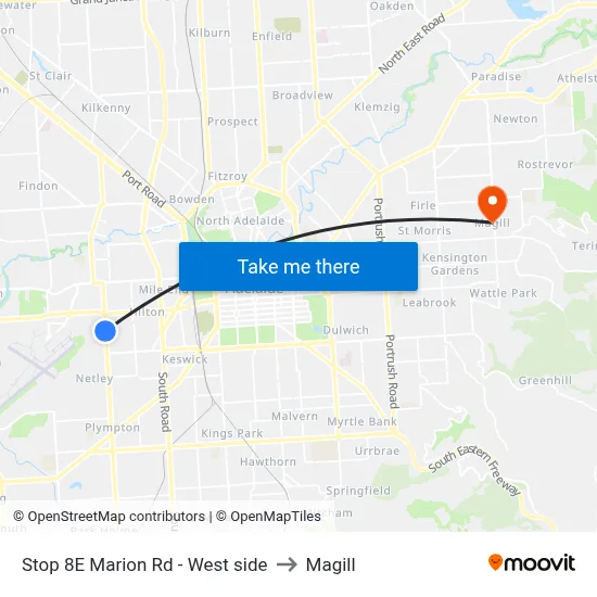 Stop 8E Marion Rd - West side to Magill map