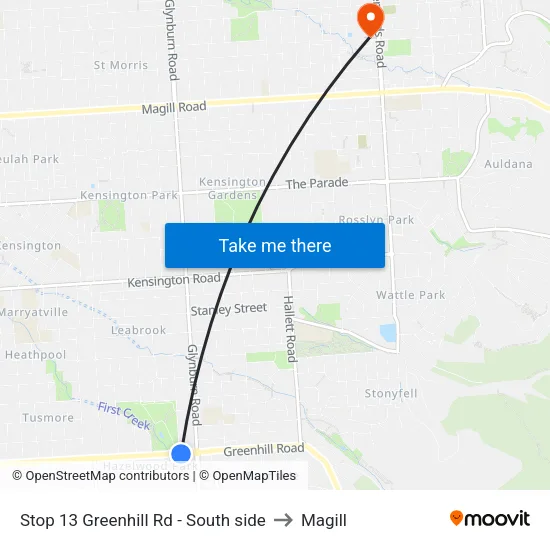 Stop 13 Greenhill Rd - South side to Magill map