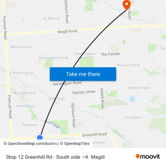 Stop 12 Greenhill Rd - South side to Magill map