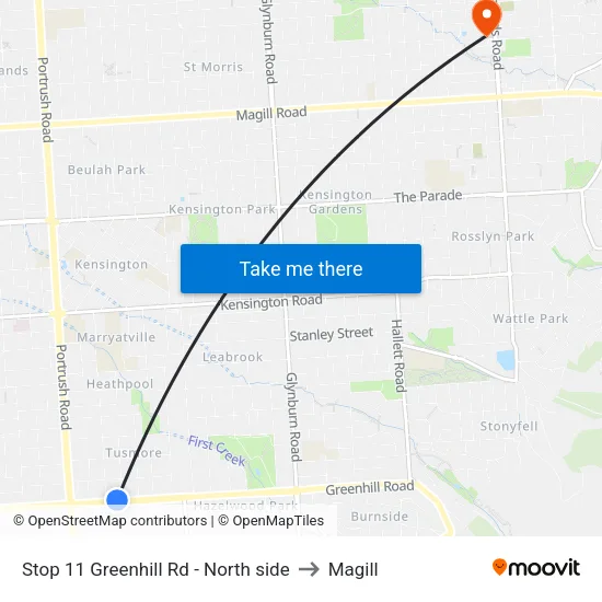 Stop 11 Greenhill Rd - North side to Magill map