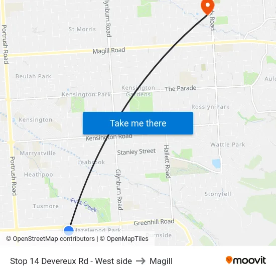 Stop 14 Devereux Rd - West side to Magill map
