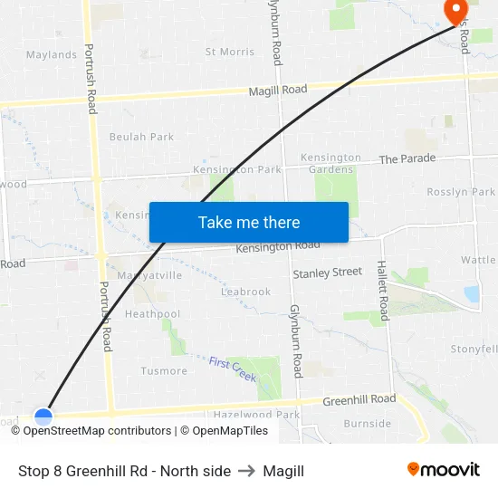 Stop 8 Greenhill Rd - North side to Magill map