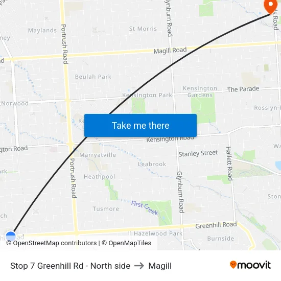 Stop 7 Greenhill Rd - North side to Magill map