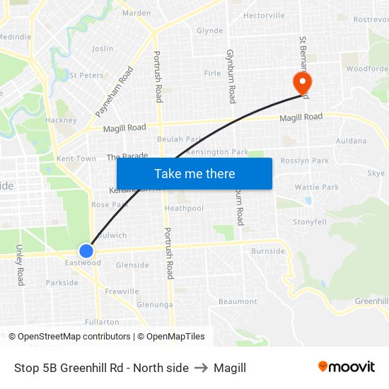 Stop 5B Greenhill Rd - North side to Magill map