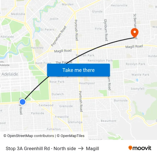 Stop 3A Greenhill Rd - North side to Magill map