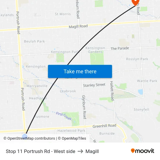 Stop 11 Portrush Rd - West side to Magill map