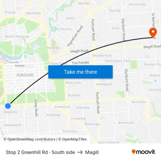 Stop 2 Greenhill Rd - South side to Magill map