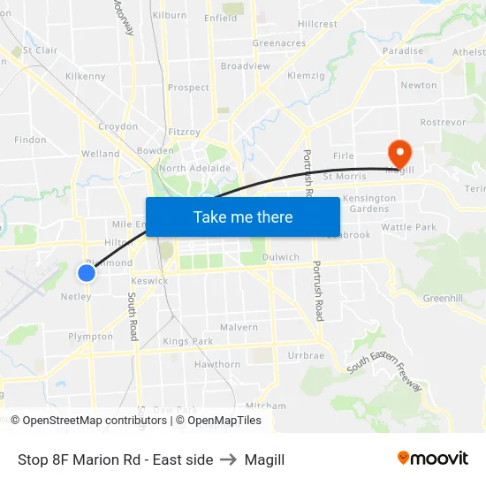 Stop 8F Marion Rd - East side to Magill map