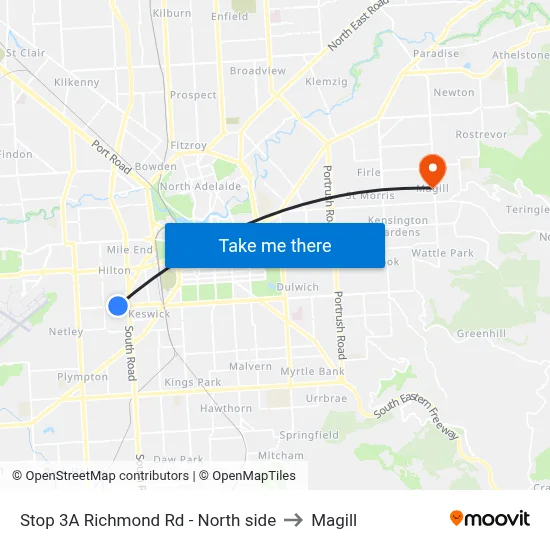 Stop 3A Richmond Rd - North side to Magill map