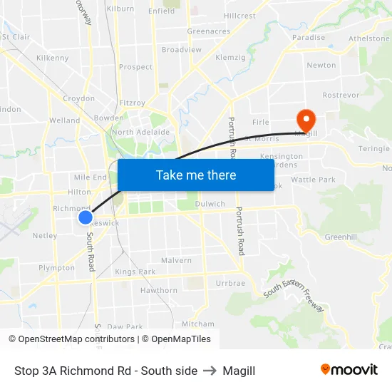 Stop 3A Richmond Rd - South side to Magill map