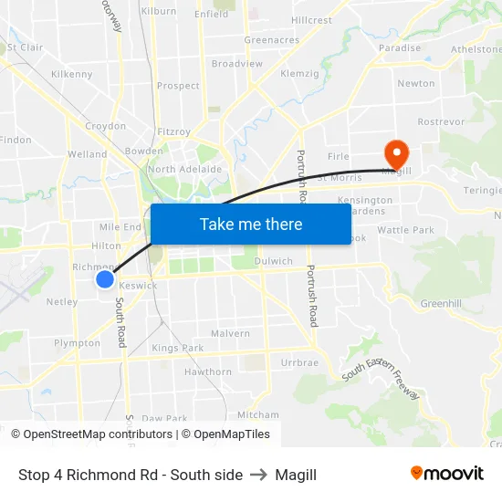 Stop 4 Richmond Rd - South side to Magill map