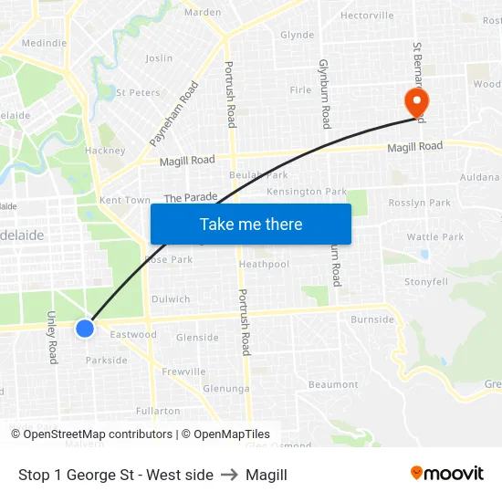 Stop 1 George St - West side to Magill map