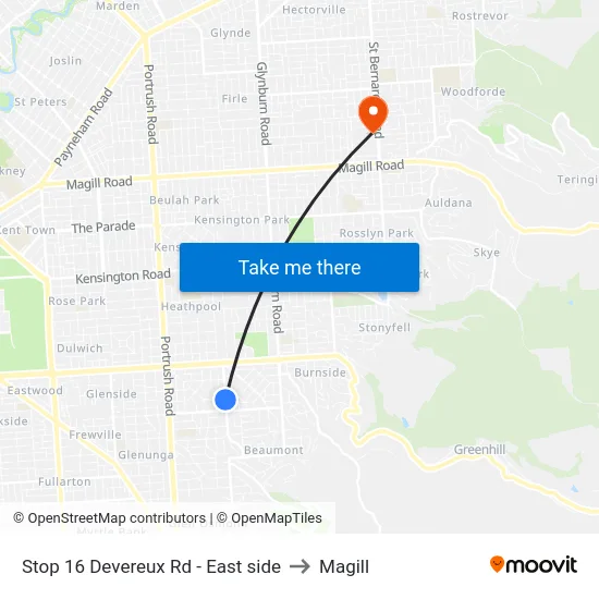Stop 16 Devereux Rd - East side to Magill map