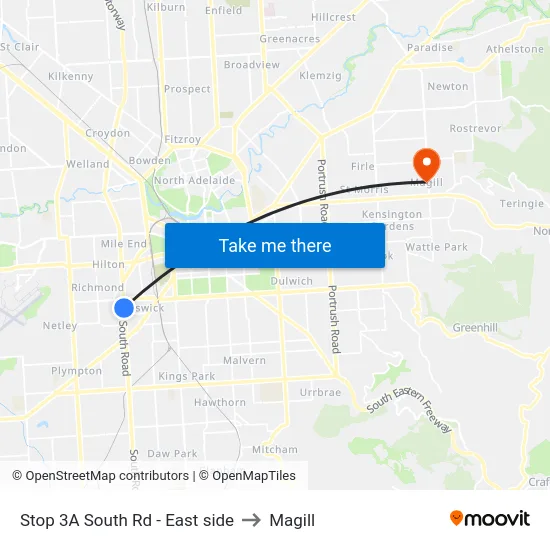 Stop 3A South Rd - East side to Magill map