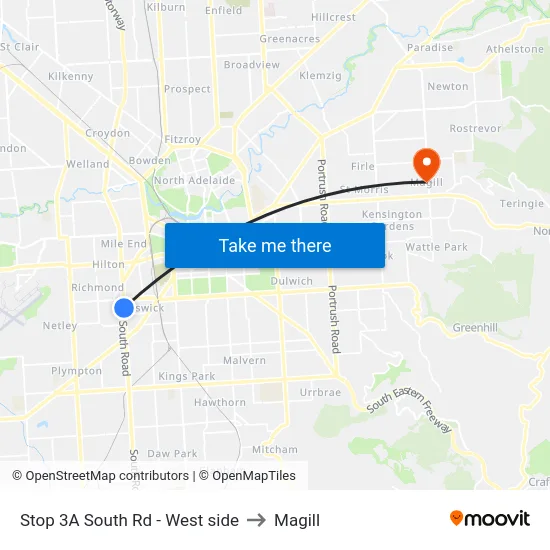 Stop 3A South Rd - West side to Magill map