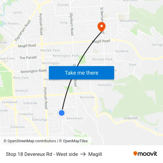 Stop 18 Devereux Rd - West side to Magill map