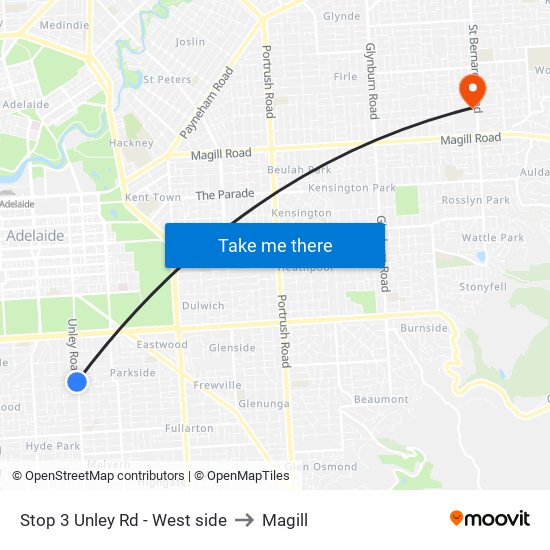 Stop 3 Unley Rd - West side to Magill map