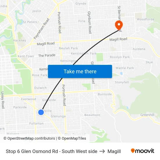 Stop 6 Glen Osmond Rd - South West side to Magill map