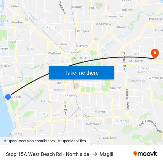 Stop 15A West Beach Rd - North side to Magill map
