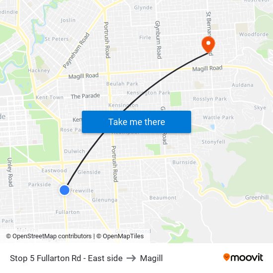 Stop 5 Fullarton Rd - East side to Magill map