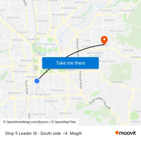 Stop 5 Leader St - South side to Magill map