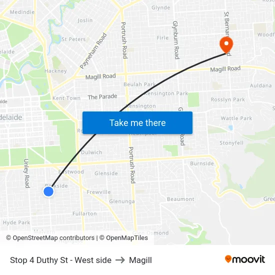 Stop 4 Duthy St - West side to Magill map
