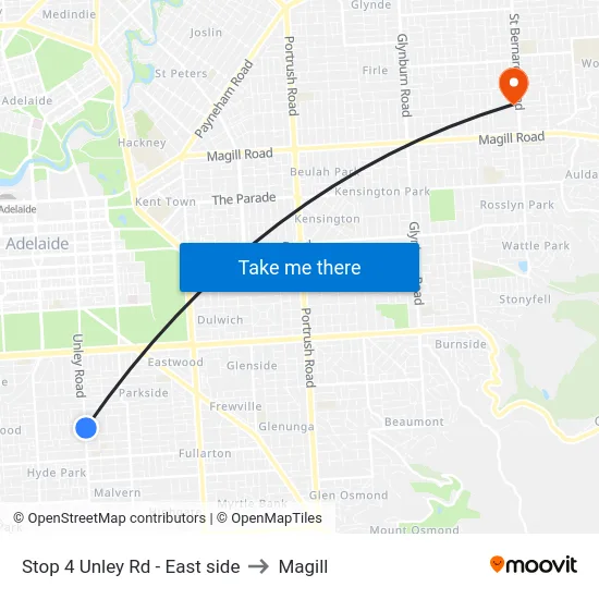 Stop 4 Unley Rd - East side to Magill map