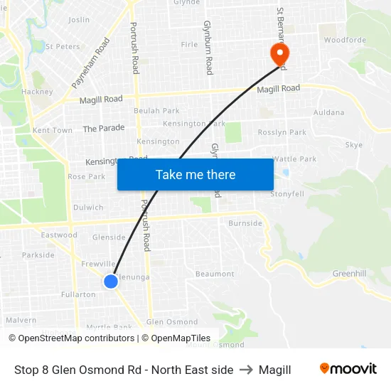 Stop 8 Glen Osmond Rd - North East side to Magill map