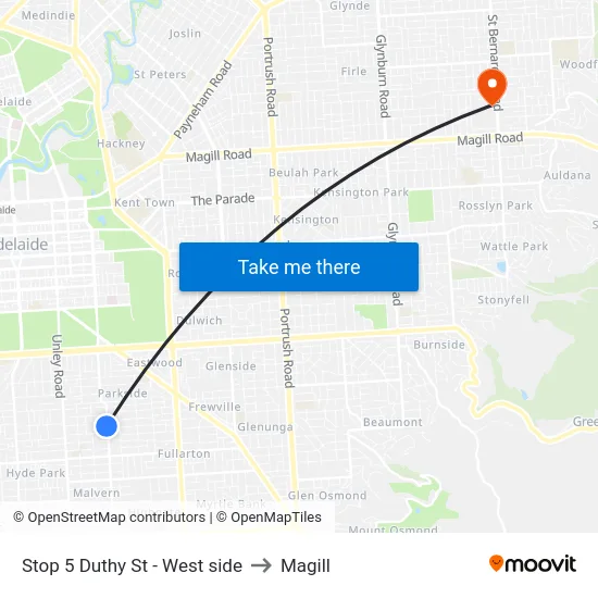 Stop 5 Duthy St - West side to Magill map