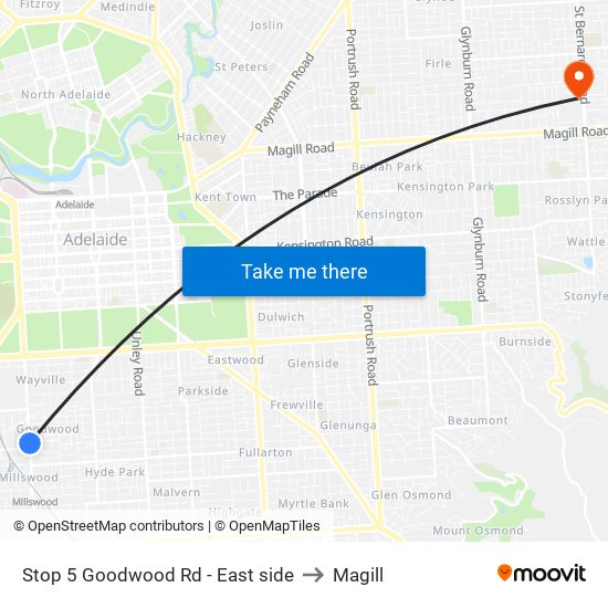 Stop 5 Goodwood Rd - East side to Magill map