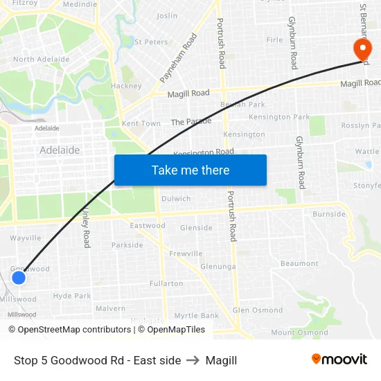 Stop 5 Goodwood Rd - East side to Magill map
