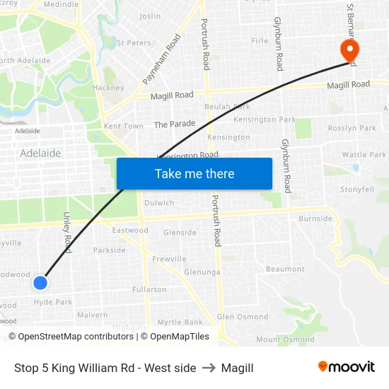 Stop 5 King William Rd - West side to Magill map