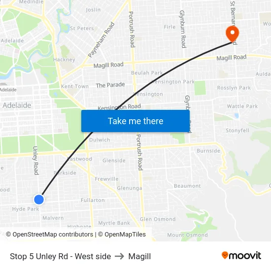 Stop 5 Unley Rd - West side to Magill map