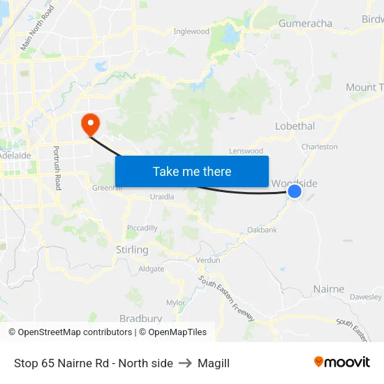 Stop 65 Nairne Rd - North side to Magill map